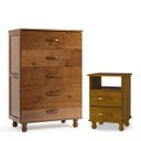 Ver imagem 1 de Kit Cômoda 5 Gavetas e Mesa de Cabeceira 100% Madeira Maciça Imbuia Brilho