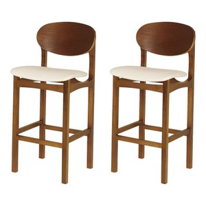 Conjunto 2 Banquetas Samba Jequitibá Nozes Madeira Maciça Estrutura Premium Corino Bege