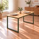 Ver imagem 5 de Mesa de Jantar Reforçada Industrial 140x70cm Tampo Bege Pés Verde