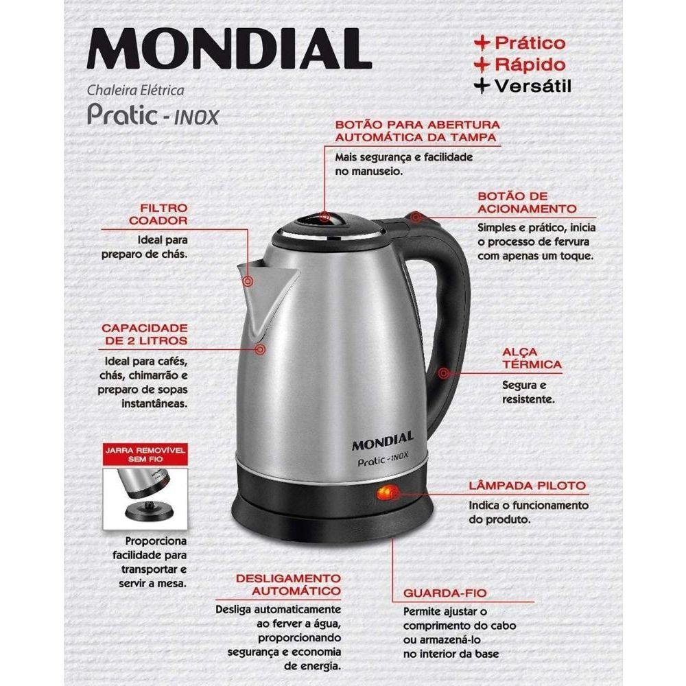 Chaleira Elétrica Pratic Inox 2l Mondial Ce-06 220V - 4