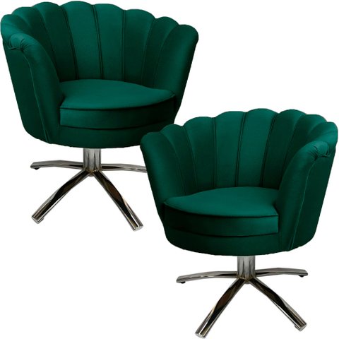 Kit Duas Poltronas Giratórias Pétala em Sued Premium Verde Musgo Sua Casa Decorações