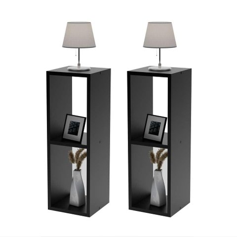 Conjunto Mesa de Cabeceira Pequena 20x20x60cm Diamante Preto Quarto Sala