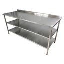 Ver imagem 1 de Mesa de Aço Inox Industrial 150x60x90 cm com 2 Prateleiras Plano Liso com Espelho Nortinox Stander