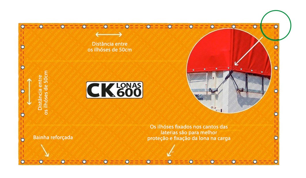 Lona CK600 2,5x2,5m Laranja em Pvc Com Ilhós em Latão Para Caminhão e Transporte 650gr/m² - 4