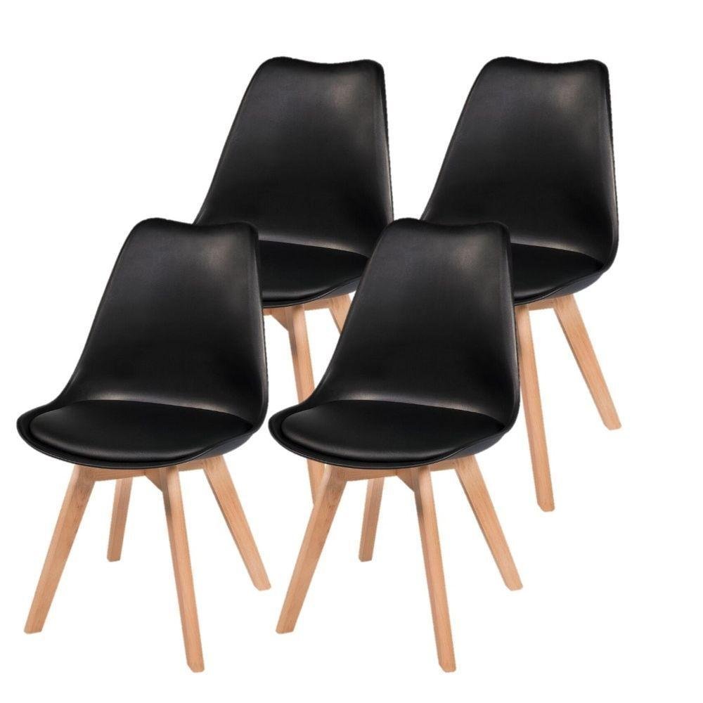 Kit 4 Cadeiras Charles Eames Leda Luisa Saarinen Design Wood Estofada Base Madeira - Preta - 1