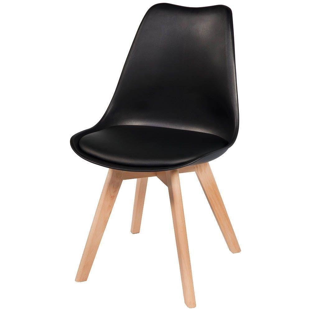 Kit 4 Cadeiras Charles Eames Leda Luisa Saarinen Design Wood Estofada Base Madeira - Preta - 3
