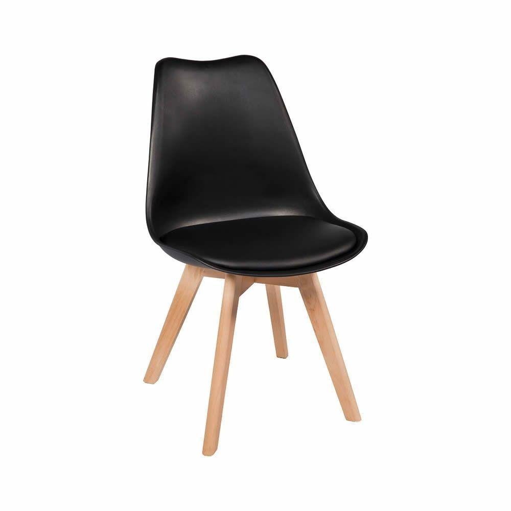 Kit 4 Cadeiras Charles Eames Leda Luisa Saarinen Design Wood Estofada Base Madeira - Preta - 5
