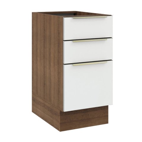 Balcão Madesa Lux 40 cm 3 Gavetas (Sem Tampo) Rustic/Branco Veludo Cor:Rustic/Branco Veludo