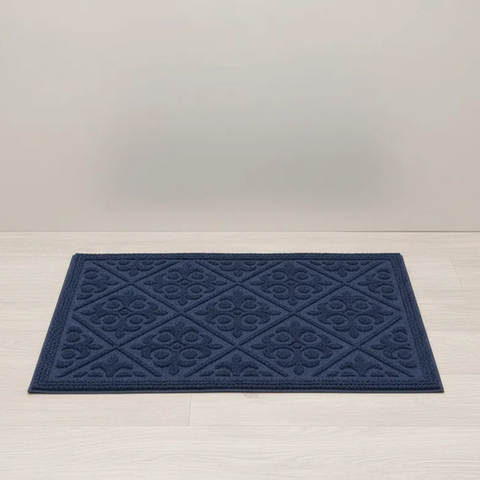 Capacho Tapete Arabesco Porta Entrada Pvc Antiderrapante Azul Marinho