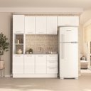 Ver imagem 1 de Cozinha Amara 4 Peças 240x224,5cm Armários Aéreos Paneleiro Balcão Rodapé Branco 250084