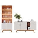 Ver imagem 2 de Conjunto Cristaleira 4 Portas com LED e Buffet Sala de Jantar 3 Portas com Nicho Noronha Branco/Off White Matte/Freijó