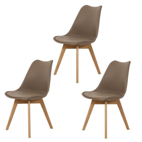 Kit 3 Cadeiras para Jantar Cozinha Saarinen Leda Design Wood Base Madeira Nude