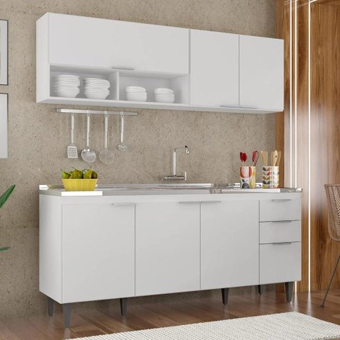 Armário de Cozinha CP01 com Pia 180cm Pérola Z34 Branco - Mpozenato