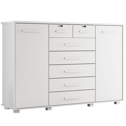 Cômoda Sapateira 2 Portas 7 Gavetas com Chave Riviera A04 Branco - Lyam Decor