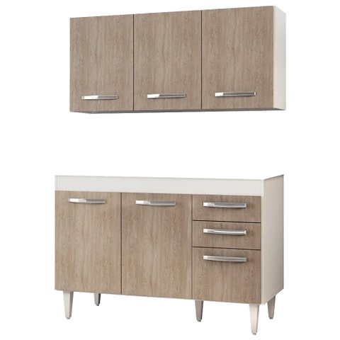 Armário Aéreo Honduras e Balcão Gabinete para Pia 120cm Suécia Branco/castanho - Lumil Móveis