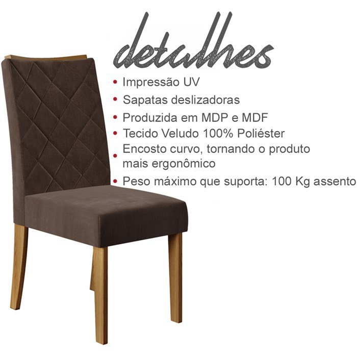 Conjunto Mesa De Jantar 6 Cadeiras Nairóbi Cinam/off/bege-ma Cor  Cinamomo/off White/bege 03