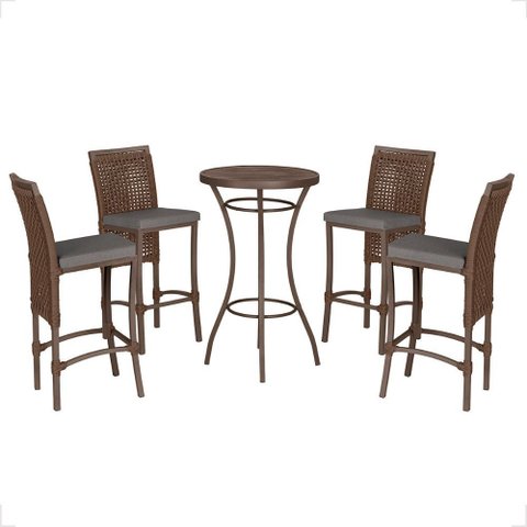 Mesa Bistro e 4 Banquetas Roma Marrom Corda Náutica 11 Trama Original