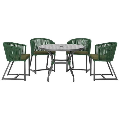 Mesa com 4 Cadeiras de Jantar Roma 100cm e Noronha em Aluminío Preto Corda Nautica Estofado 13 Trama