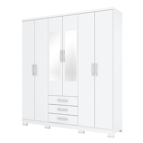 Guarda Roupa Casal City 6 Portas Branco com Espelho - Henn