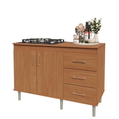 Conjunto Balcão de Cozinha 1,20m Turim com Cooktop 5 Bocas Essencial Movelove Mdf/mdp Nature