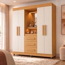 Ver imagem 1 de Guarda-Roupa Casal com Espelho 4 Portas 3 Gavetas com LED Bege Cinamomo Off White Rio de Janeiro
