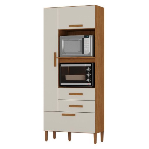 Multiuso para Forno e Microondas Seul 3 Portas 2 Gavetas Nogueira com Off White Atualle