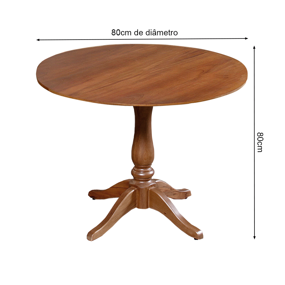 Mesa Redonda de Jantar 80cm S/ Borda Rústica em Madeira Maciça Madalena- Castanho - 3