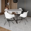 Ver imagem 1 de Mesa Industrial Jantar Redonda 110Cm Branca Base V Com 4 Poltronas Brancas Ferro Preto Branco