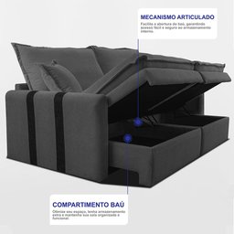 Sofá Baú sem Caixa Retrátil 1,80m Softgel Bonnie Boucle Cinza Escuro Cama Inbox - 6