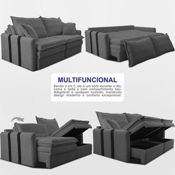 Sofá Baú sem Caixa Retrátil 1,80m Softgel Bonnie Boucle Cinza Escuro Cama Inbox - 5
