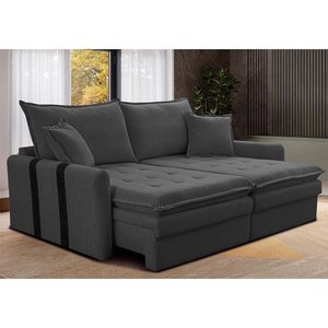 Sofá Baú sem Caixa Retrátil 1,80m Softgel Bonnie Boucle Cinza Escuro Cama Inbox