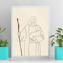 Ver imagem 1 de Quadro Jesus com Cajado - One Line 24x18cm:moldura Branca