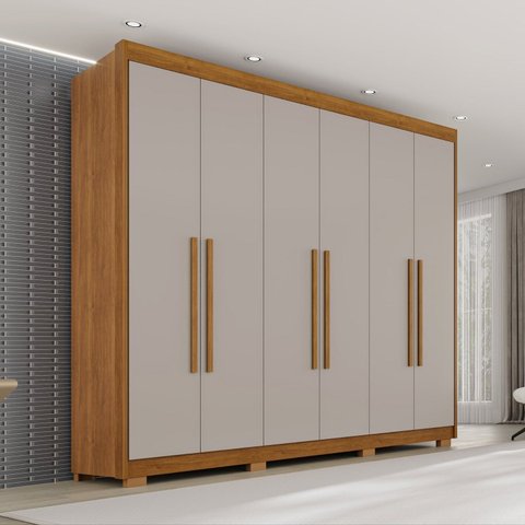 Guarda Roupa Casal com Pés 6 Portas 6 Gavetas 100% MDF Itália Plus Off White/Cinamomo