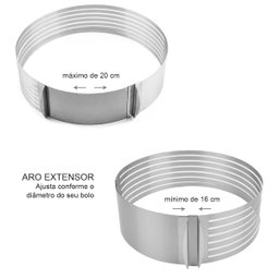 Cortador de Bolo Molde Camadas Ajustavel Aro Inox 16 a 20cm - 3