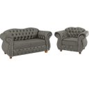 Ver imagem 1 de Uma Namoradeira Chesterfield Merlo + Uma Poltrona - Suede Cinza Chumbo/ decoração, recepção, sala