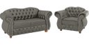 Ver imagem 1 de Uma Namoradeira Chesterfield Merlo + Uma Poltrona - Suede Cinza Chumbo/ decoração, recepção, sala