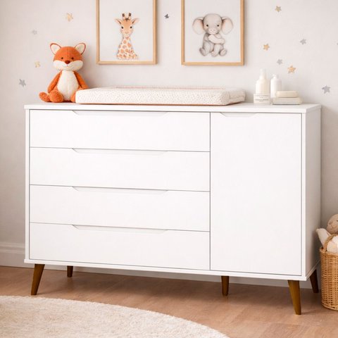 Comoda Sapateira Elfe Retro 1 Porta 4 Gavetas Branco Fosco - Moveisaqui