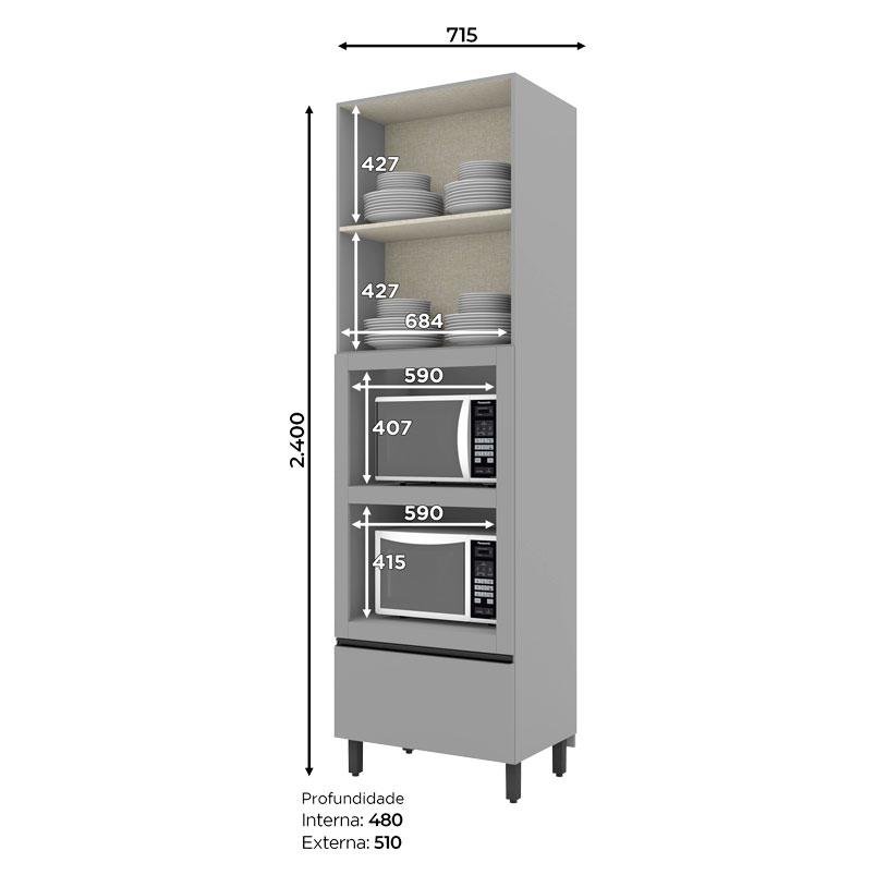 Armário Paneleiro Duplo Forno Belize Cinza – Henn - 2