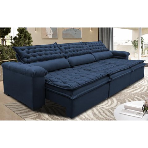 Sofá Retrátil e Reclinável 3.82m Molas Ensacadas Cama inBox Botonê Espuma Viscoelástico Azul