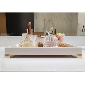 Bandeja Lavabo Banheiro Cozinha Difusor Mdf Pé Rosê Bronze