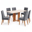 Ver imagem 2 de Conjunto Sala de Jantar Mesa Manu 160cm Tampo MDF e Vidro Canto Reto 6 Cadeiras Lily