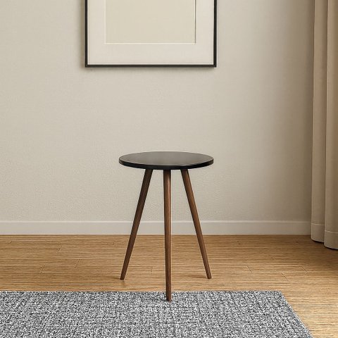 Mesa Latertal Redonda Baixa Tampo Fino - Preto