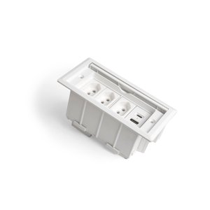 Caixa de Tomada Embutir Mesa Bancada com 3 Tomadas + Usb 20w Branco