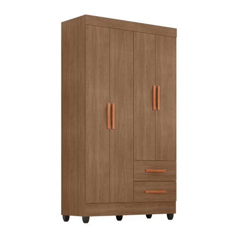 Guarda Roupa Roupeiro Solteiro 4 Portas 2 Gavetas Lite Carvalho Oak Móveis Leão
