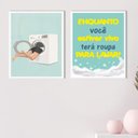 Ver imagem 2 de Kit 2 Quadros Divertidos para Lavanderia 24x18cm - com Vidro:madeira Branca