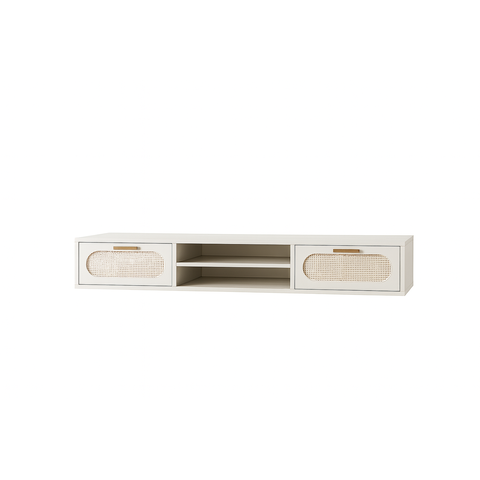 Rack Suspenso Santorini 2 Gavetas para Sala com Prateleira Nicho TV até 65 Cor Off White 180cm