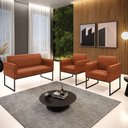 Ver imagem 2 de Sofá Namoradeira com 2 Poltronas Base Industrial Preto Marisa Corano Nozes D03 - D'Rossi