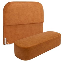 Cabeceira Cama Box Queen 160cm Lanna com Puff Recamier Doha W01 Couríssimo Canela - Lyam Decor - 1