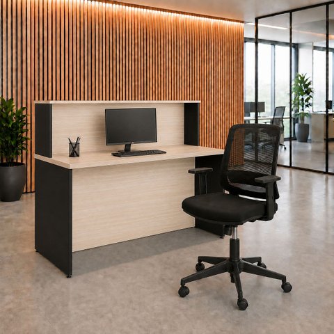 Balcão de Atendimento para Loja e Recepção Comercial 140x60cm + Cadeira de Escritório Ergonômica