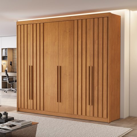 Guarda Roupa Casal 6 Portas 4 Ripadas Portugal 100% MDF Cinamomo Marrom